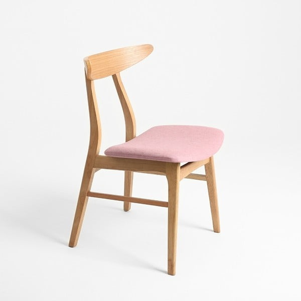 Ružová stolička s dubovými nohami Benet