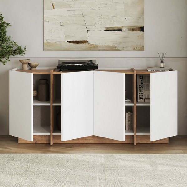 Biela komoda v dekore borovice s otvorom pre káble 180x80x45 cm Dorma – Kalune Design-image-2