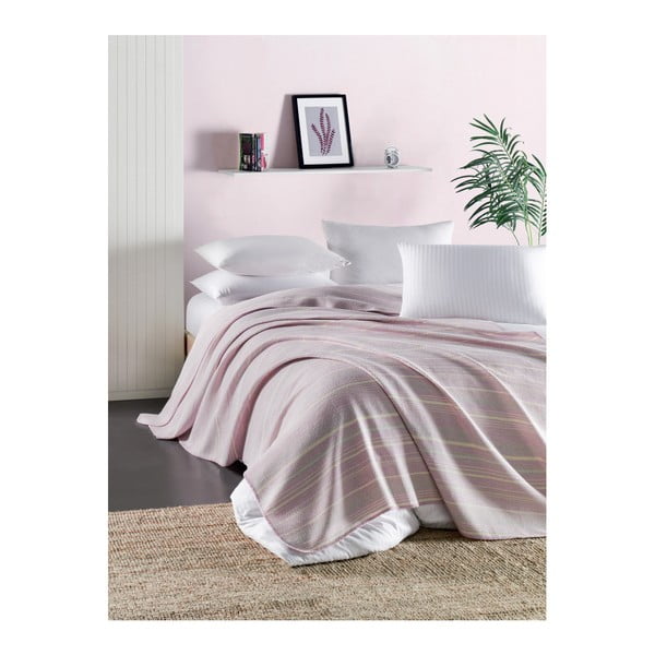 Ružovo-žltá ľahká prešívaná bavlnená prikrývka cez posteľ Runino Carrie, 160 x 220 cm