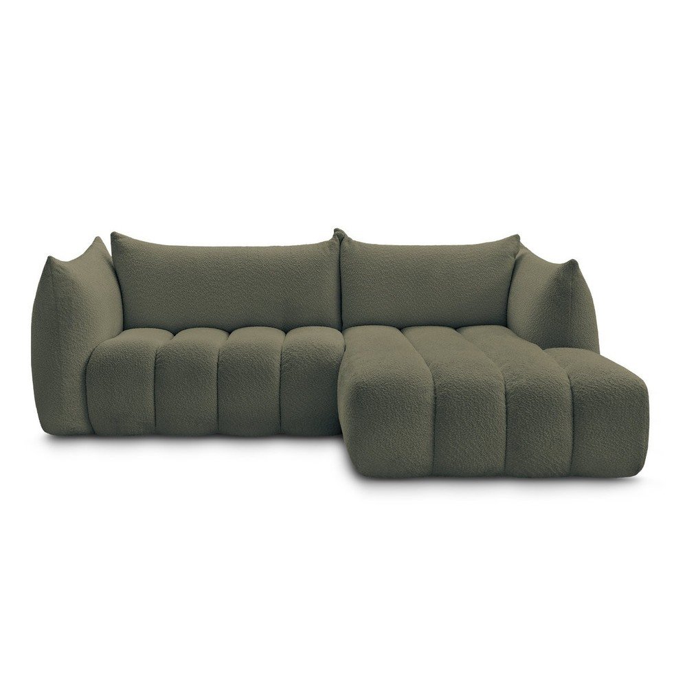 Zelená rohová pohovka z textílie buklé (pravý roh/s leňoškou) Azra – Bobochic Paris