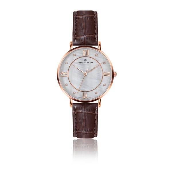 Dámske hodinky s hnedým remienkom z pravej kože Frederic Graff Rose Liskamm Croco Brown Leather