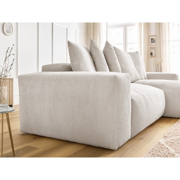 Krémovobiela menčestrová rozkladacia/s úložným priestorom rohová pohovka Voltaire – Bobochic Paris-image-4