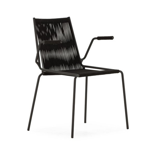 Čierne kovové jedálenské stoličky v súprave s podrúčkami/stohovateľné 2 ks Emily – Marckeric