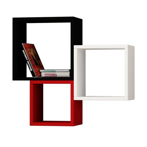 Červeno-čierno-biela nástenná polica Kutugen
