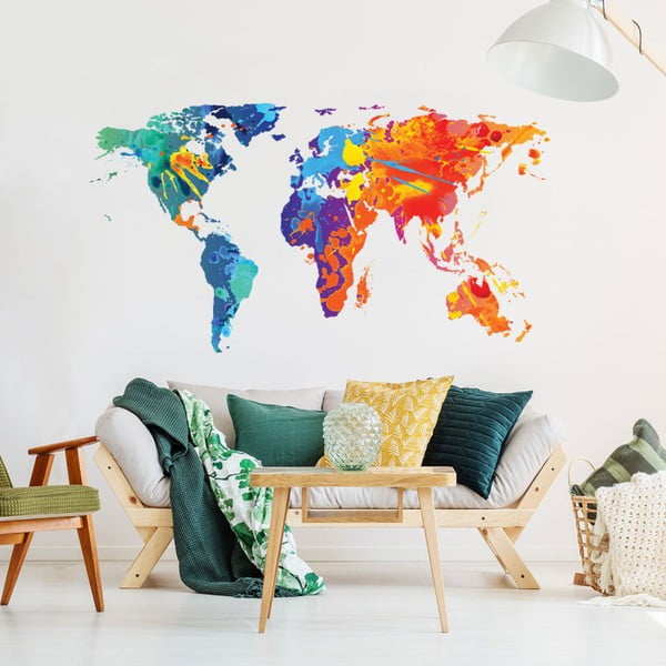 Nástenná samolepka Ambiance Wall Decal Worlds Map Design Watercolor, 60 × 105 cm-image-1