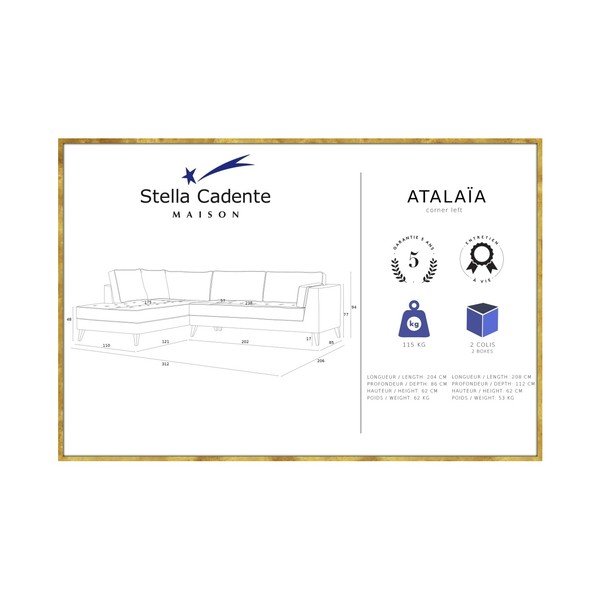 Džínovomodrá pohovka s krémovými detailmi Stella Cadente Maison Atalaia, ľavý roh-image-1