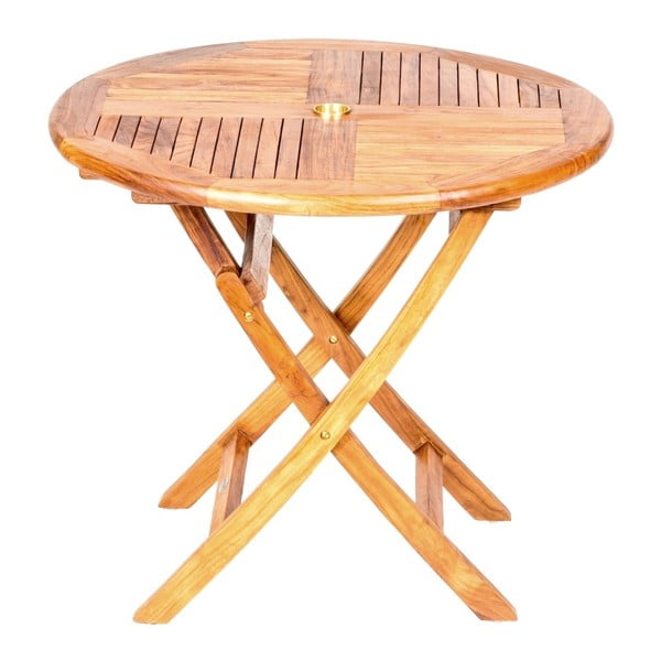 Skladací záhradný stôl s doskou z teakového dreva Massive Home Shankar, ⌀ 90 cm