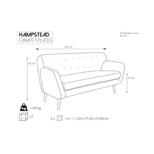 Ružová pohovka Cosmopolitan design Hampstead, 162 cm-image-4