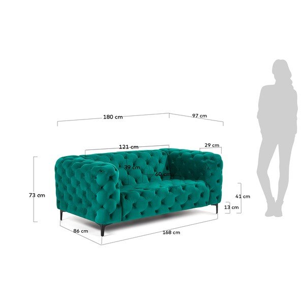 Zelená 2-miestna pohovka zamatového vzhľadu La Forma Maisha-image-2
