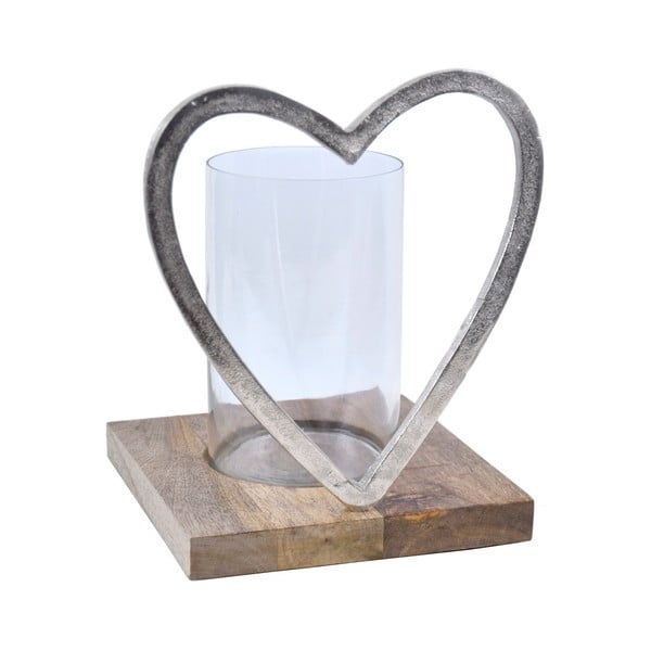 Dekoratívny svietnik v tvare srdca s dreveným podstavcom Ego Dekor, výška 29,5 cm