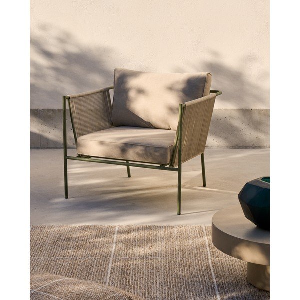 Zelené/béžové kovové záhradné kreslo Zivia – Kave Home-image-1