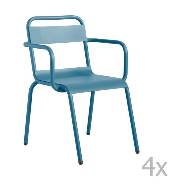 Sada 4 modrých záhradných stoličiek s opierkami na ruky Isimar Biarritz