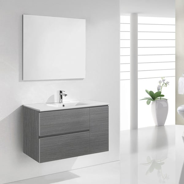Kúpeľňová skrinka s umývadlom a zrkadlom Happy, odtieň sivej, 80 cm