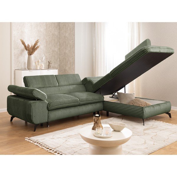 Zelená menčestrová rohová pohovka (pravý roh/do L) Marbeya  – Ropez-image-4