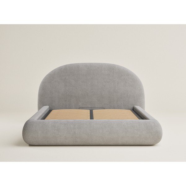 Sivobéžová čalúnená dvojlôžková posteľ s úložným priestorom s roštom 180x200 cm Maumere – Maison de Rêve-image-2