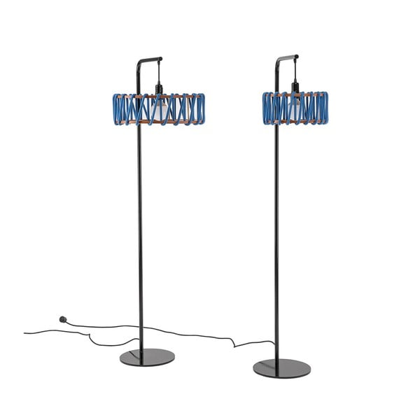 Stojacia lampa s čiernou konštrukciou a veľkým modrým tienidlom EMKO Macaron-image-4