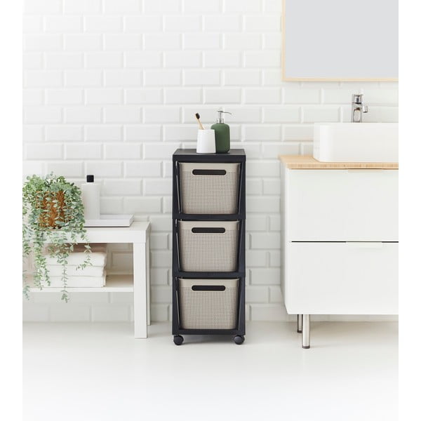 Čierno-béžový plastový pojazdný regál 30x77 cm Brisen - Rotho-image-3