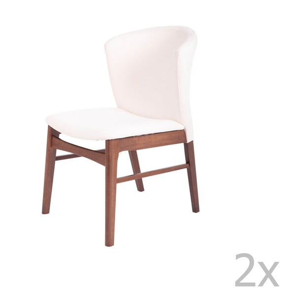 Sada 2 bielych jedálenských stoličiek s tmavohnedým podnožím z kaučukovníkového dreva sømcasa Mara