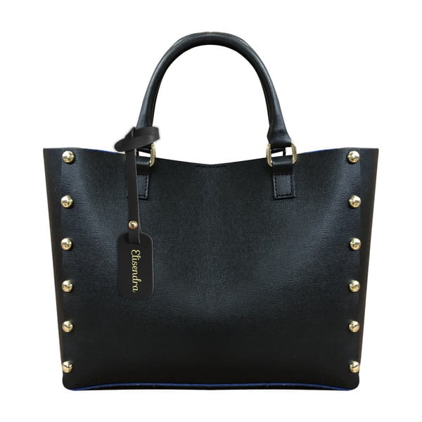 Čierna kožená kabelka s modrým vnútrom Maison Bag Kira