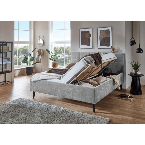 Sivá čalúnená dvojlôžková posteľ s úložným priestorom s roštom 180x200 cm Nova – Meise Möbel-image-1