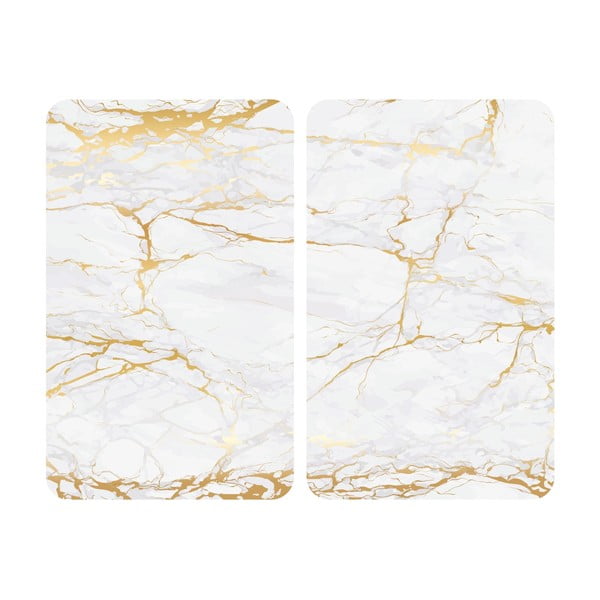 Sada 2 sklenených krytov na sporák v bielo-zlatej farbe Wenko Marble, 52 x 30 cm