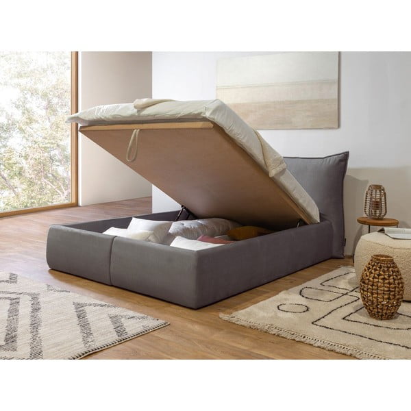 Tmavosivá zamatová čalúnená dvojlôžková posteľ s úložným priestorom s roštom 160x200 cm Jade - Bobochic Paris-image-4