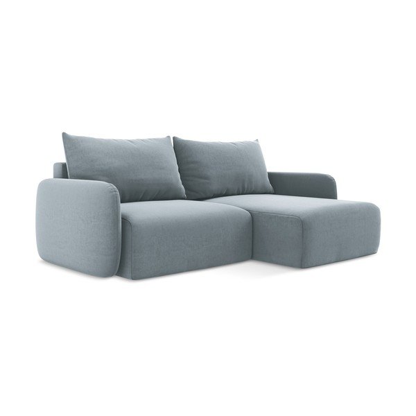 Modrá zamatová rozkladacia/s úložným priestorom rohová pohovka (pravý roh/s leňoškou) Kalena – Makamii-image-2