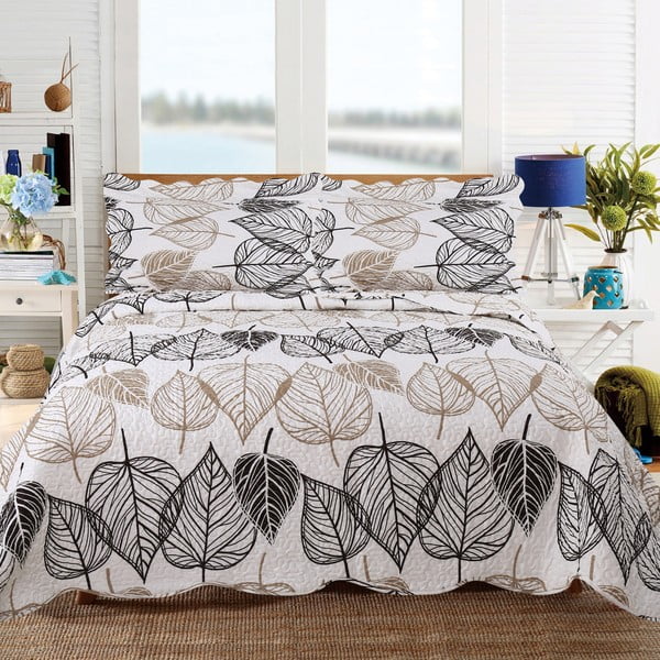 Pléd cez posteľ s motívom listov s dvomi obliečkami na vankúš Sleeptime Floor, 260 x 250 cm