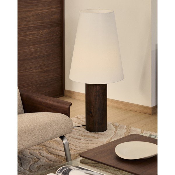 Biela/v tmavoprírodnej farbe stojacia lampa s textilným tienidlom (výška  110 cm) Marga – Kave Home-image-1