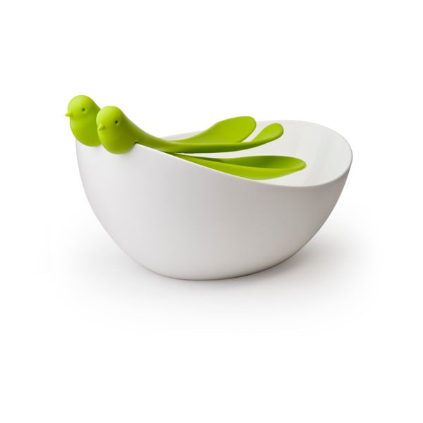Bielo-zelený šalátový set s misou Qualy&CO Salad Bowl