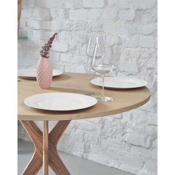 Okrúhly rozkladací jedálenský stôl s doskou v dekore jaseňového dreva 45x90 cm Jubi – Ragaba-image-3