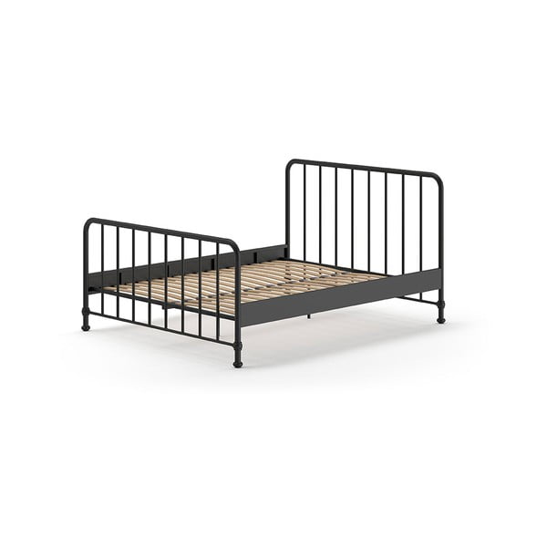 Čierna kovová dvojlôžková posteľ s roštom 160x200 cm BRONXX – Vipack-image-2