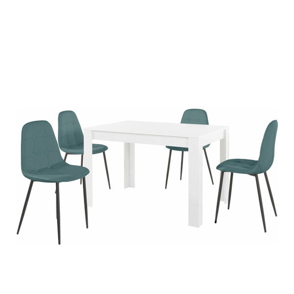 Set bieleho jedálenského stola a 4 modrých jedálenských stoličiek Støraa Lori Lamar