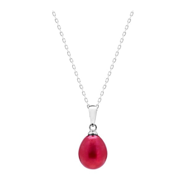 Strieborný náhrdelník s červenou perlou GemSeller Elco