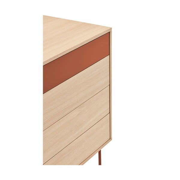 Tehlovočervená komoda v dubovom dekore so zásuvkami Teulat Yoko-image-4