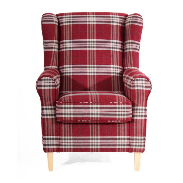 Červené kárované kreslo ušiak Max Winzer Lorris-image-3
