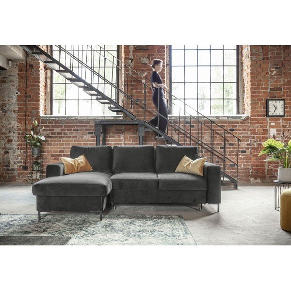 Tmavosivá zamatová rozkladacia rohová pohovka Miuform Lofty Lilly, ľavý roh-image-4