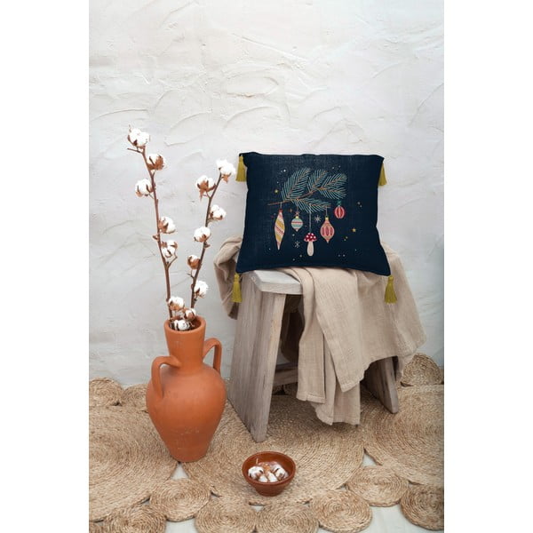 Tmavomodrý vankúš s prímesou ľanu Really Nice Things Christmas Ornaments, 45 x 45 cm-image-1