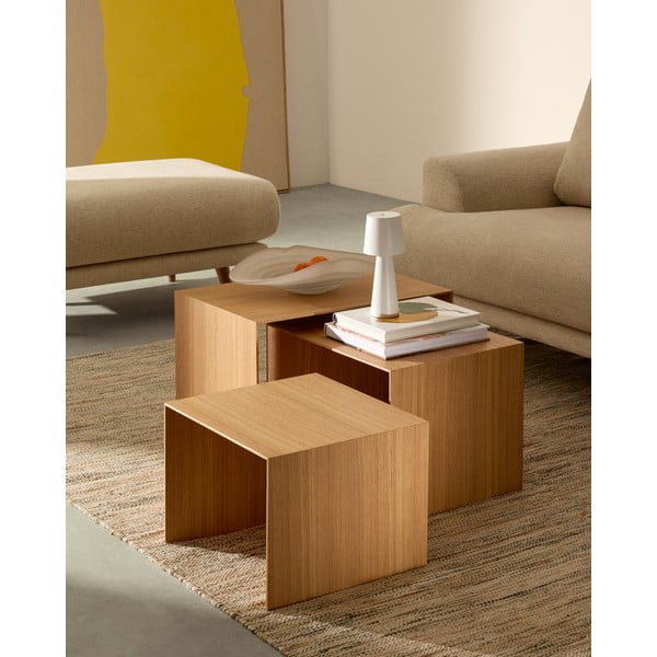 Odkladacie stolíky v súprave 3 ks v dekore duba 40x60 cm Litto – Kave Home-image-1