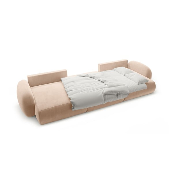 Béžová zamatová rozkladacia/s úložným priestorom rohová pohovka (do tvaru "U") Tonale – Cosmopolitan Design-image-3