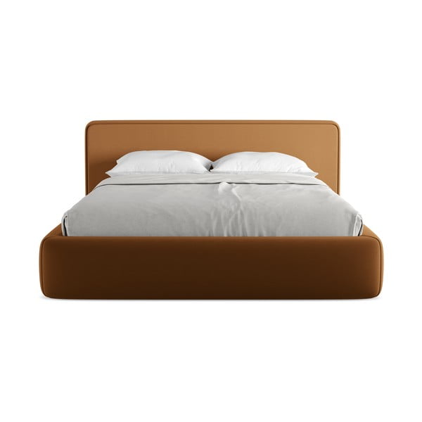 Čalúnená dvojlôžková posteľ v terakotovej farbe s úložným priestorom s roštom 160x200 cm Kiana – Makamii-image-4