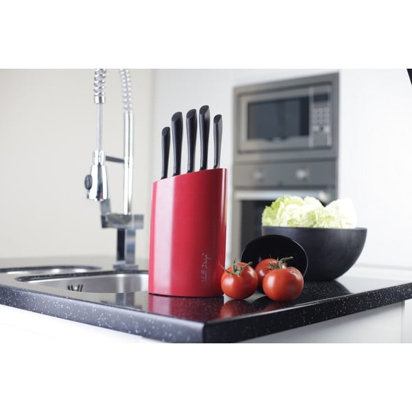 Červený stojan s piatimi nožmi Vialli Design-image-2