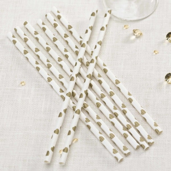 Sada 25 bielo-zlatých papierových slamiek Neviti Vintage Romance