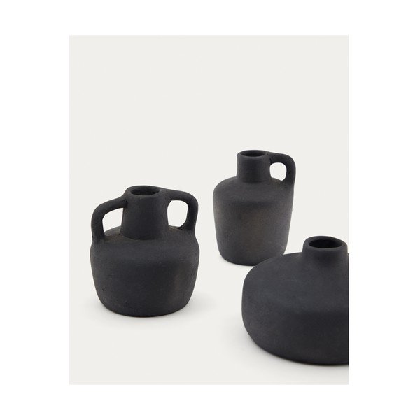 Čierne terakotové vázy v súprave 3 ks (výška 6 cm) Sofra – Kave Home-image-1