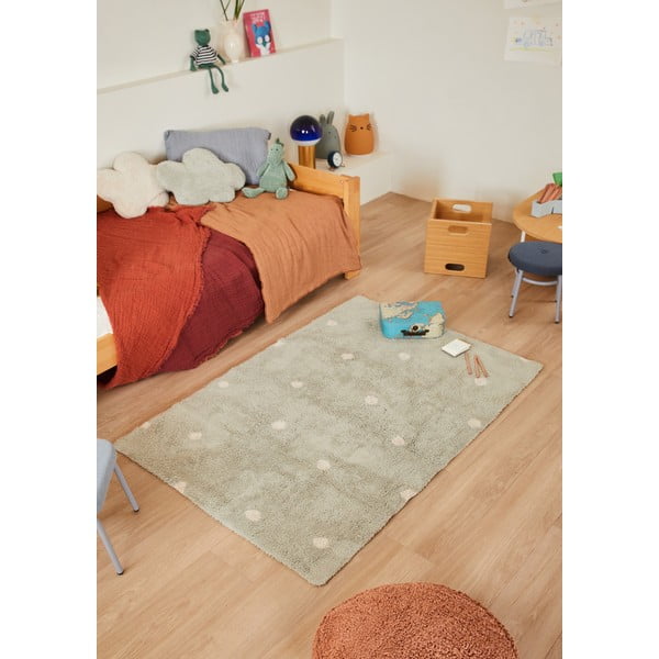 Prateľný ručne tkaný bavlnený detský koberec v mentolovej farbe 100x150 cm Mini Dot Blue Sage – Lorena Canals-image-3