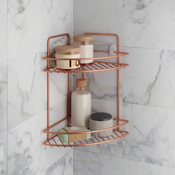 Kúpeľňová rohová polička s dvoma poschodiami Metaltex Copper-image-2