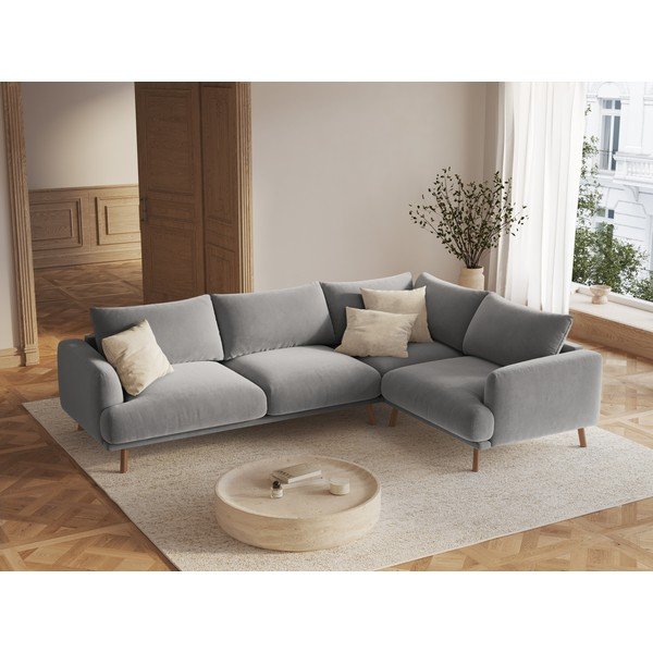 Sivá zamatová rohová pohovka (pravý roh/do L) Naomi – Micadoni -image-1