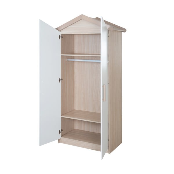 Detská šatníková skriňa v bielej a prírodnej farbe v dekore duba 96x190x50 cm Cabane – Roba-image-4