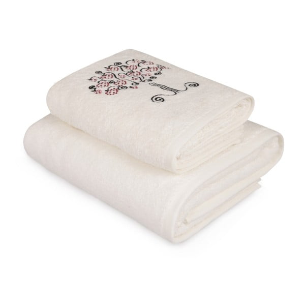 Set bieleho uteráka a bielej osušky s farebným detailom Arbre