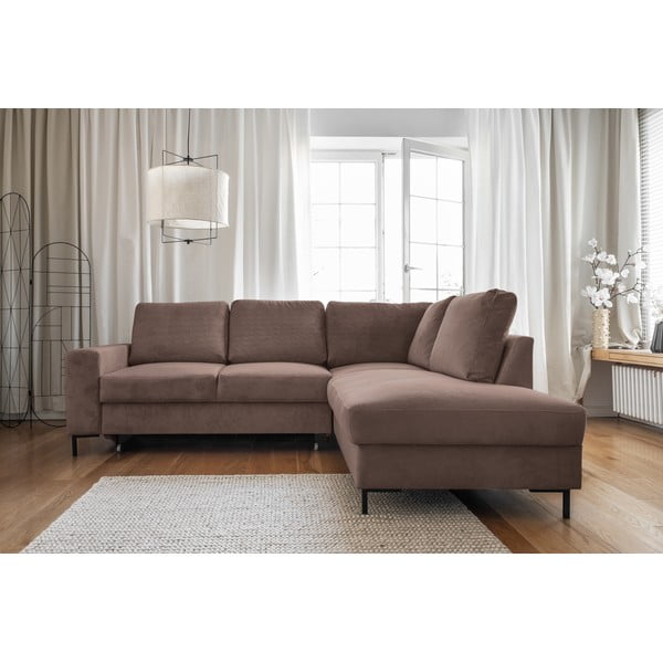 Hnedá menčestrová rozkladacia rohová pohovka (pravý roh) Lofty Lilly – Miuform-image-1